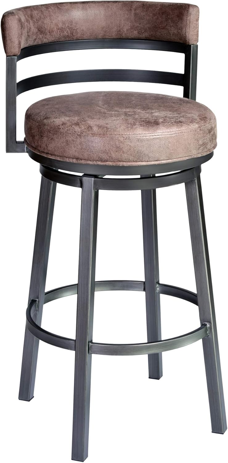 Armen Living Madrid 30" Seat Height Swivel Modern Bandero Tobacco Modern Faux Leather and Mineral Finish Bar Stool for Kitchen Island Counter