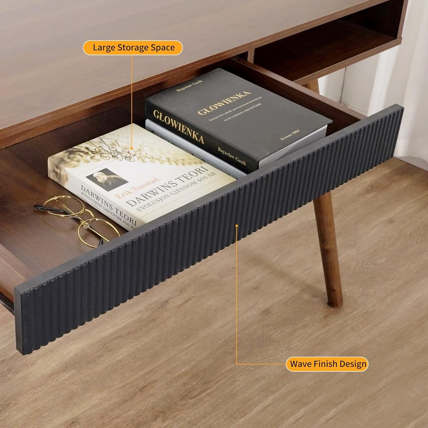 Artswish Mid Century Modern Office Desk with Drawer - Simple Writing Desk for Home Office, Walnut