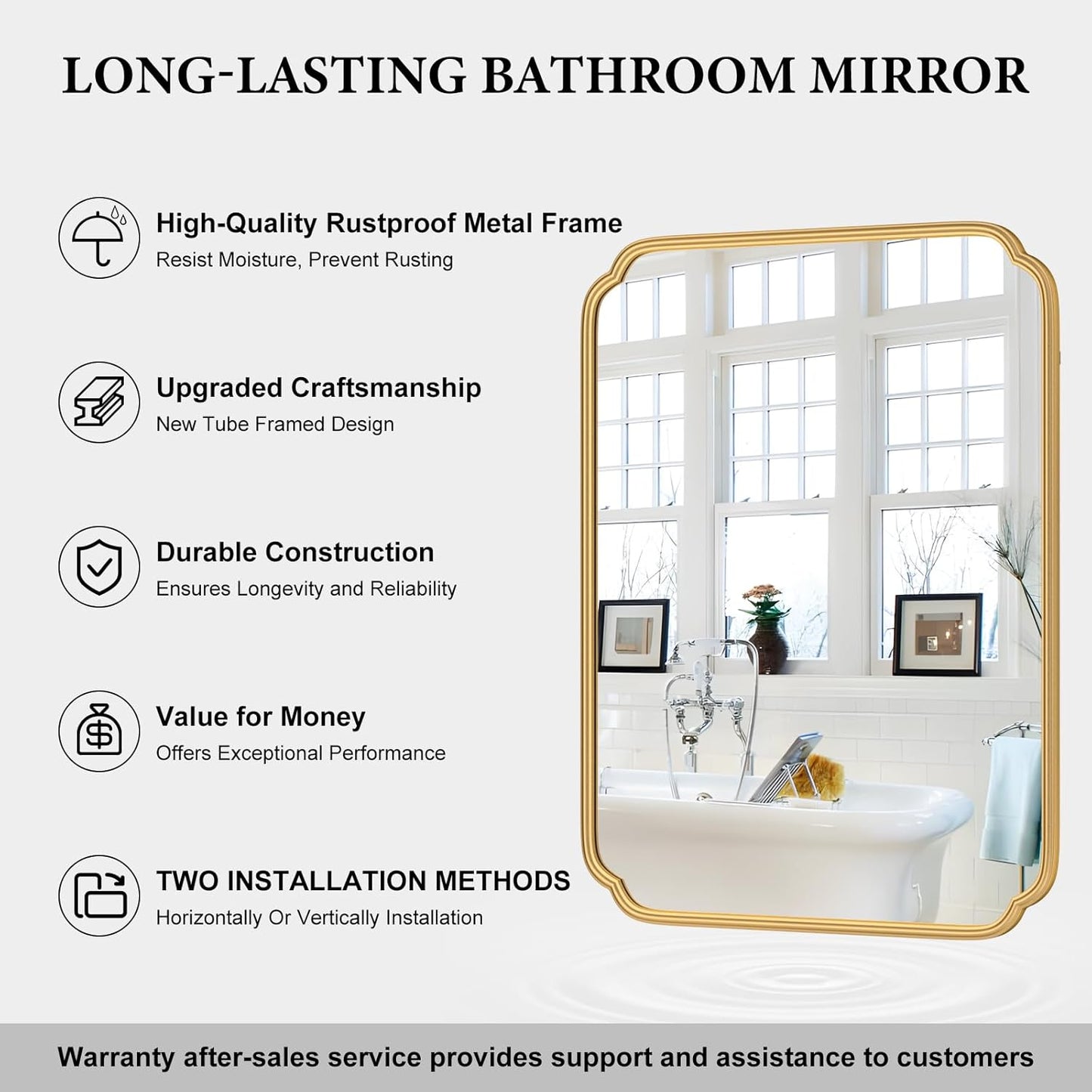 30" x 40"Gold Bathroom Mirror for Over Sink, Modern Rounded Corner Rectangle Wall Mirror for Bathroom Vanity Decorative with Non-Rusting Iron Metal Framed (Horizontal/Vertical)