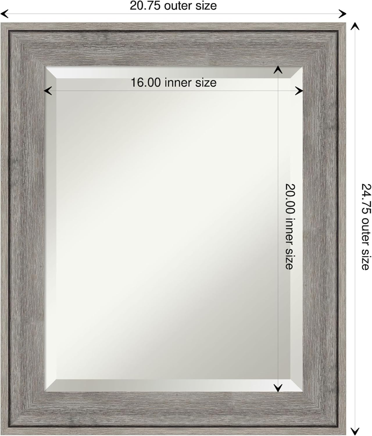 Amanti Art Grey Wall Mirror 25x21 Regis Barnwood Grey Rectangle Bathroom Mirror for Wall Decor Living Room, Small Rustic Farmhouse Wood Frame, Hangs Horizonally and Vertically, Bathroom Decor, Beveled