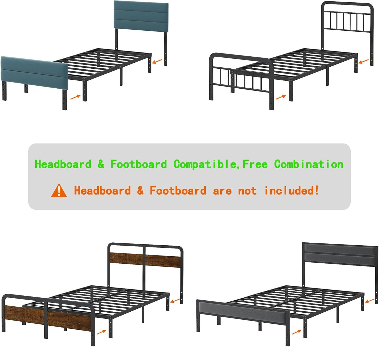 12 Inch Twin Bed Frames, Heavy Duty Metal Bed Frame Twin Size, No Box Spring Needed, Easy Assembly, Noise-Free, Black