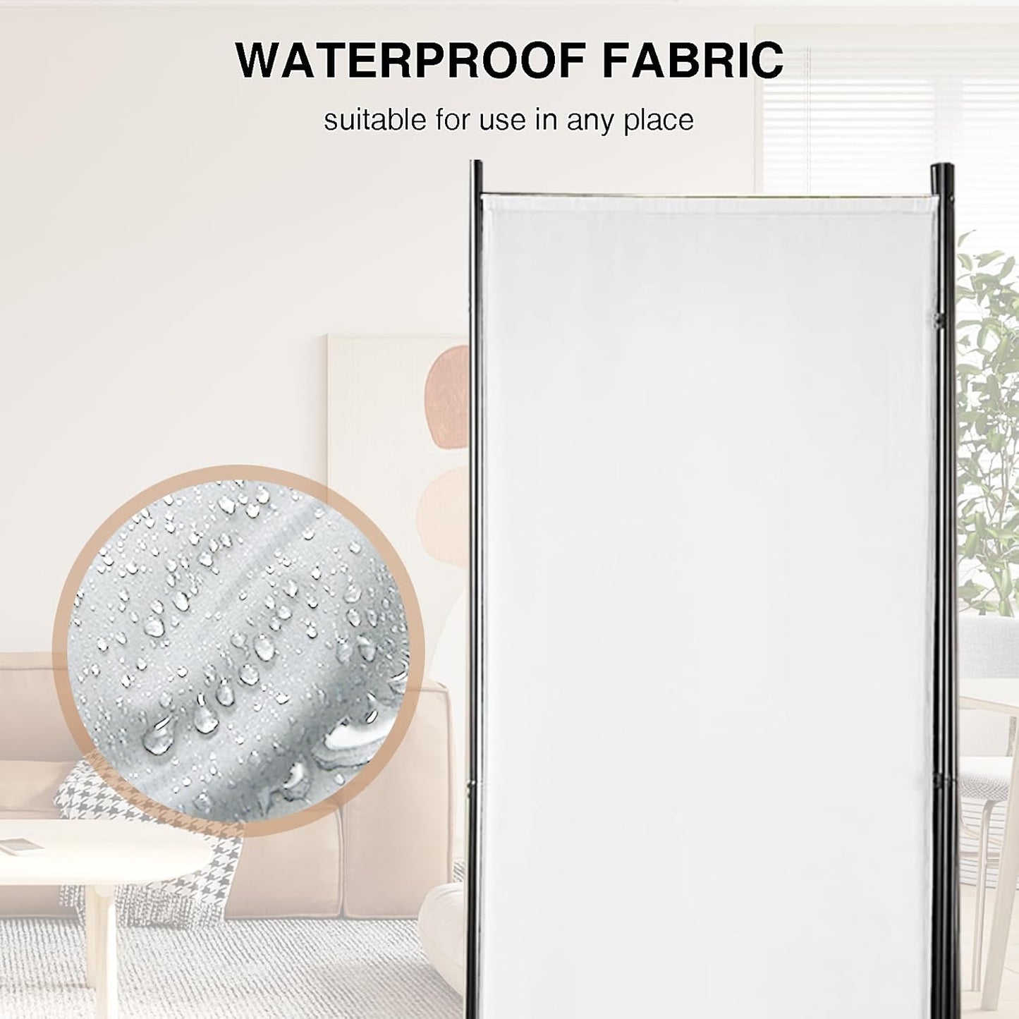 Room Divider 6-Panel Privacy Screen, Portable Screen Steel Frame with Hook&Loop for Home, Office, Classroom, Studio, Meeting (White)