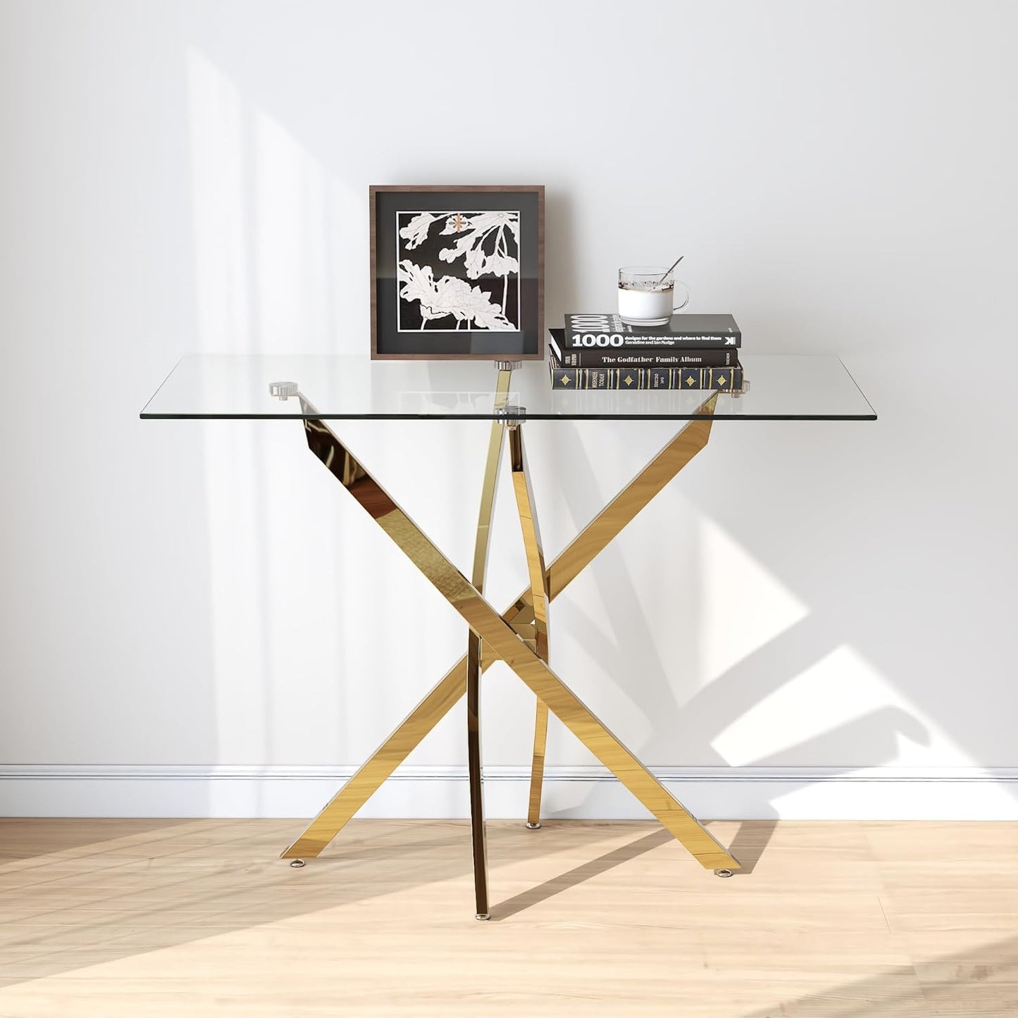 Tempered Glass Console Table with Chromed Legs, Modern Narrow Sofa Table for Hallway Entryway (Gold, 39"x18"x30")