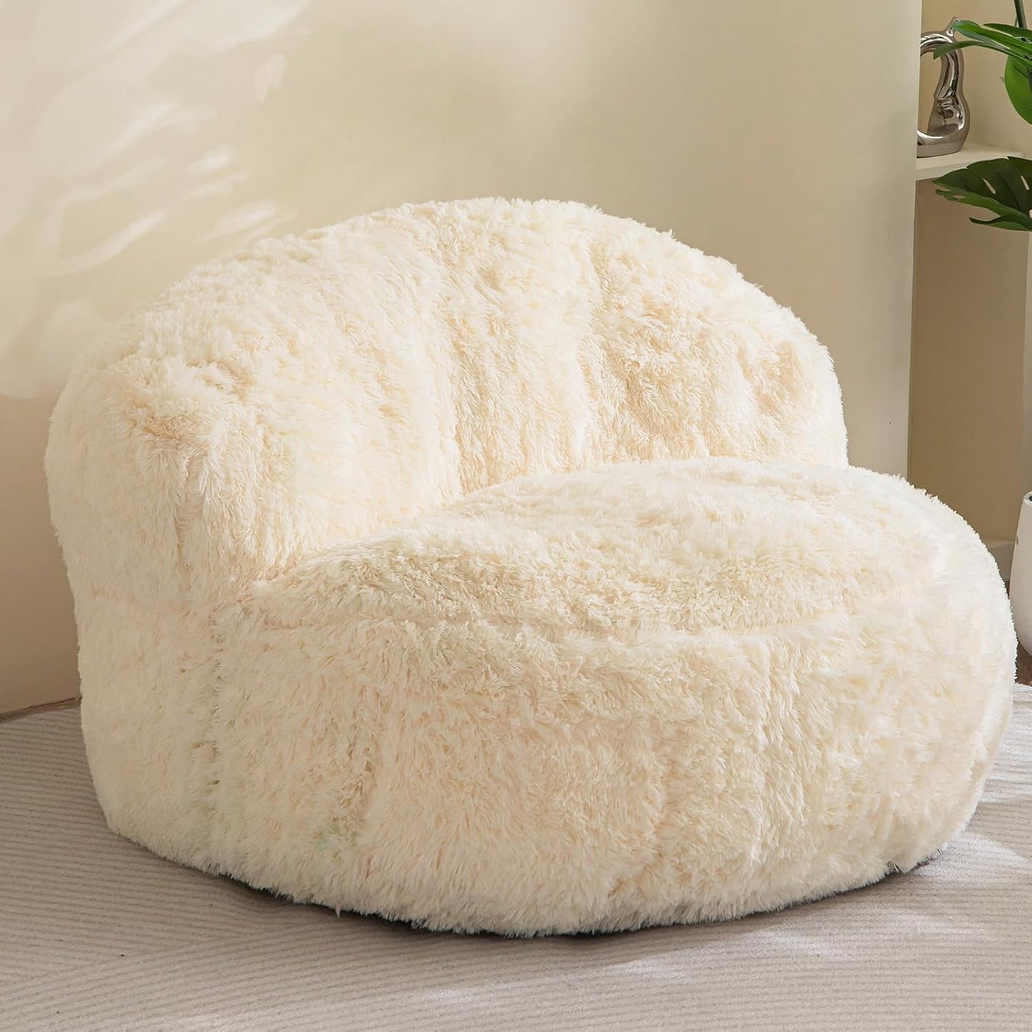 BYBYME Giant Bean Bag Chair, Faux Fur Bean Bag Couch with Filler Large Living Room Bean Bag Chairs for Adults, Big Lazy Sofa Accent Chair with Pocket Floor Chair