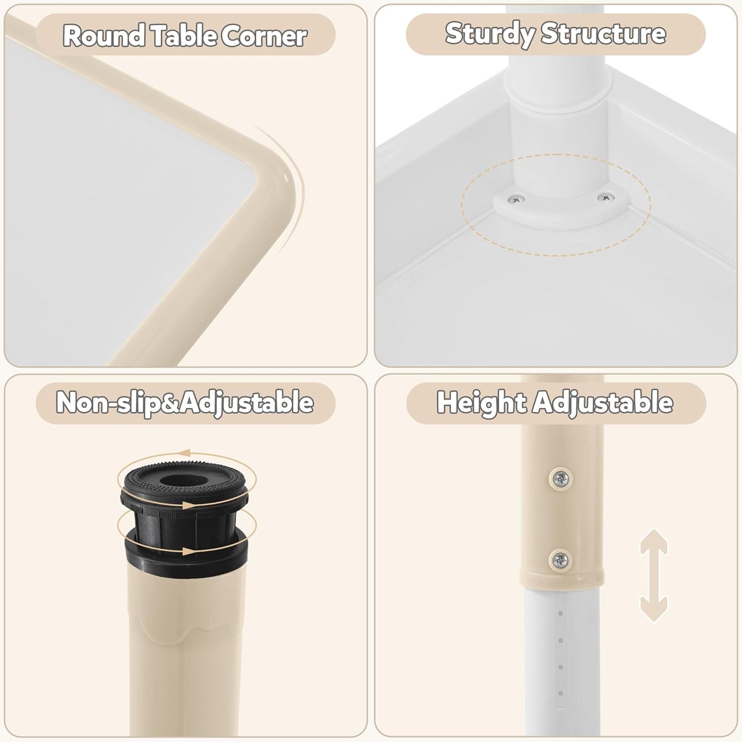 Adjustable Kids Table & Chairs Set for Ages 3-8 | 31.5"x23.6" Easy-Clean Activity Table | Meets ASTM/CPSC Standards for Daycare, Homeschool & Playroom (Natural, 4 Chairs)