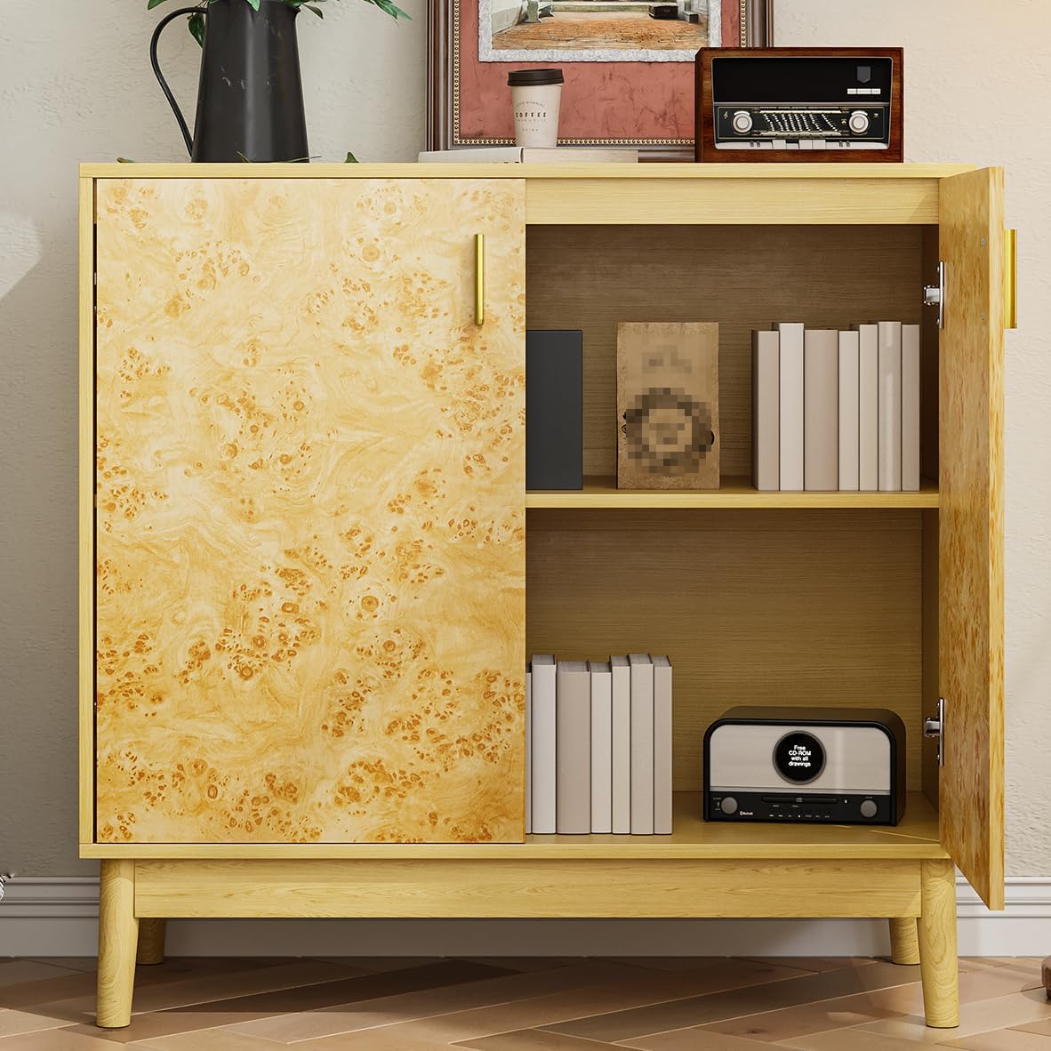 Buffet Cabinet with Storage,Accent Cabinet with 2 Decor Doors,Sideboard Buffet with Solid Wood Feet, for Hallway, Entryway, Living Room