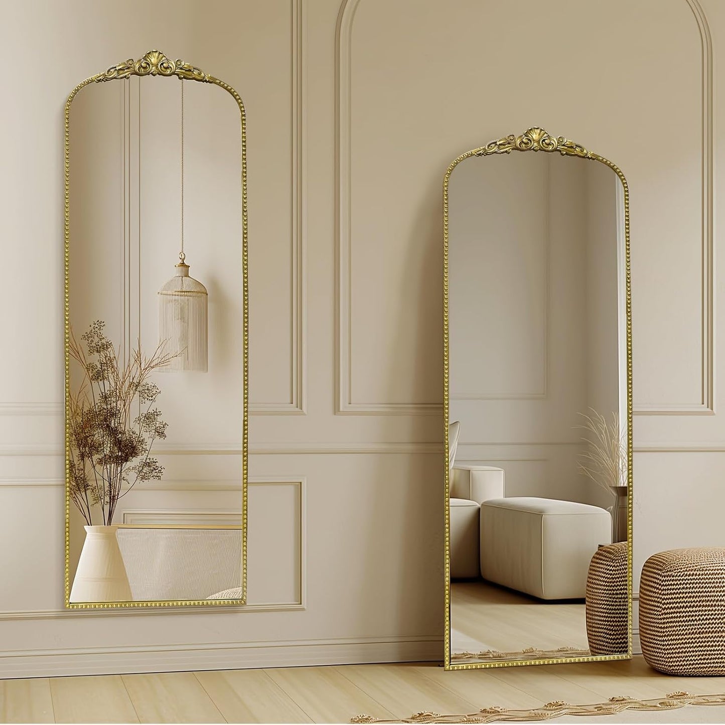 G-LEAF Vintage Full Mirror 22"X65", Victorian Antique Baroque Mirror with Brush Gold Ornate Metal Frame for Fireplace Entryway Living Room Hallway Bathroom