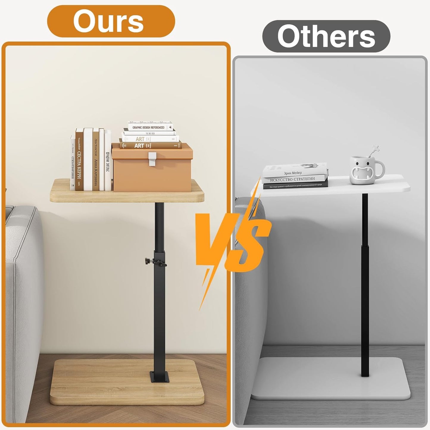 IBUYKE Tray Table for Couch, 360° Swivel Height Adjustable End Table for Small Spaces, with Phone & Tablet Slot, Modern Small Coffee Snack Table for Sofa/Bed, Natural UTVT003R