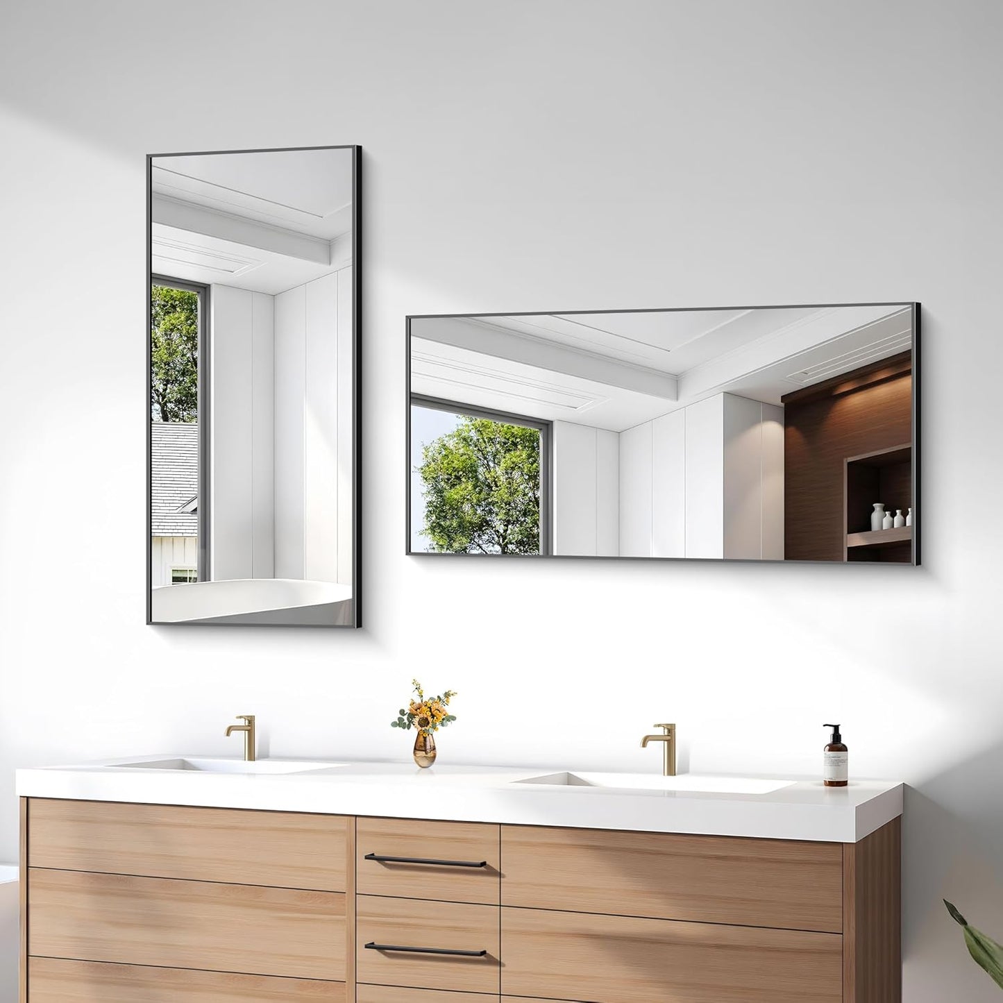 24x48 Inch Large Black Mirror for Bathroom, Black Framed Bathroom Mirror, Bathroom Mirror for Wall Over Sink, Rectangle Wall Mirror for Living Room, Bedroom, Bathroom, Hangs Horizontally or Vertically