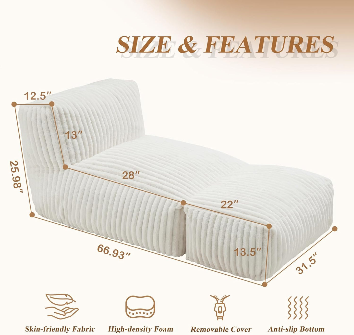 Hobestluk Big Bean Bag Lounger Chairs Large Beanbag Chair for Adults Bean Bag Sofa with Memory Foam Filled for Living Room, Bedroom or Balcony (Stripe White)