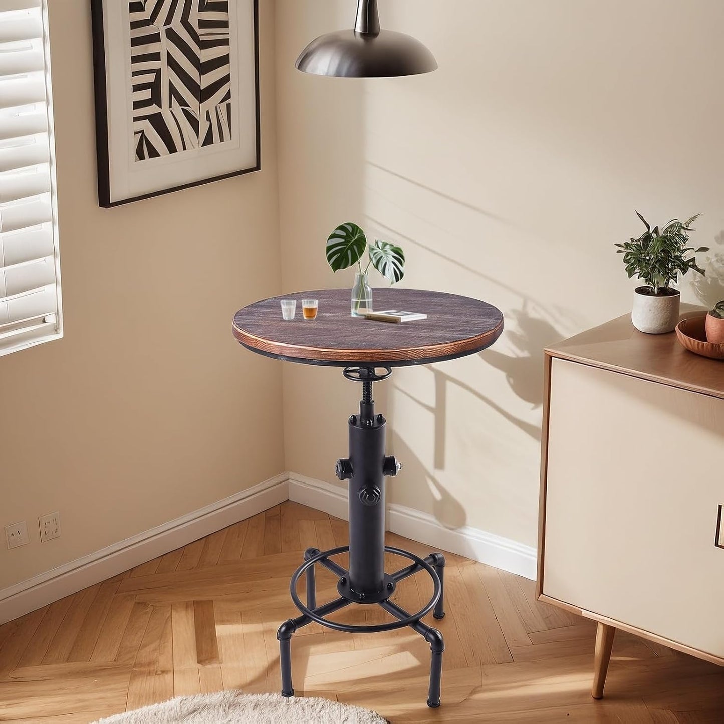 Industrial Tall Bistro Table 32.3-36.2",Adjustable Swivel Pub Table, Kitchen Dining Coffee Bistro Table Metal Hydrant Stylish Design Table