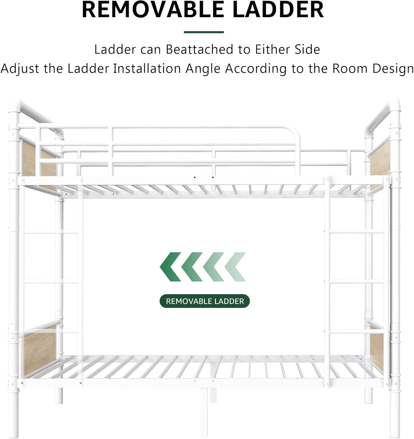Metal Bunk Bed Twin Over Twin, Industrial Bunkbeds Heavy Duty Bed with Safety Guard Rails and Space-Saving Design, Steel Bed for School, Bedroom (White)