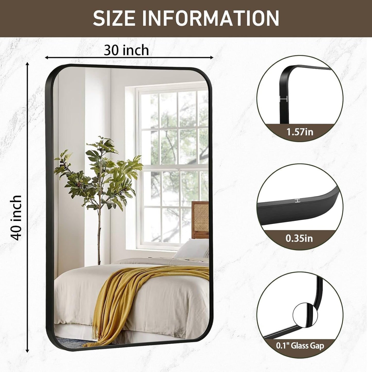 Black Bathroom Mirror, 48x30 Inch Matte Black Mirror, Aluminum Alloy Framed Vanity Mirror, Rounded Rectangle Bathroom Mirror for Over Sink, Anti-Rust Wall Mirror (Horizontally or Vertically)