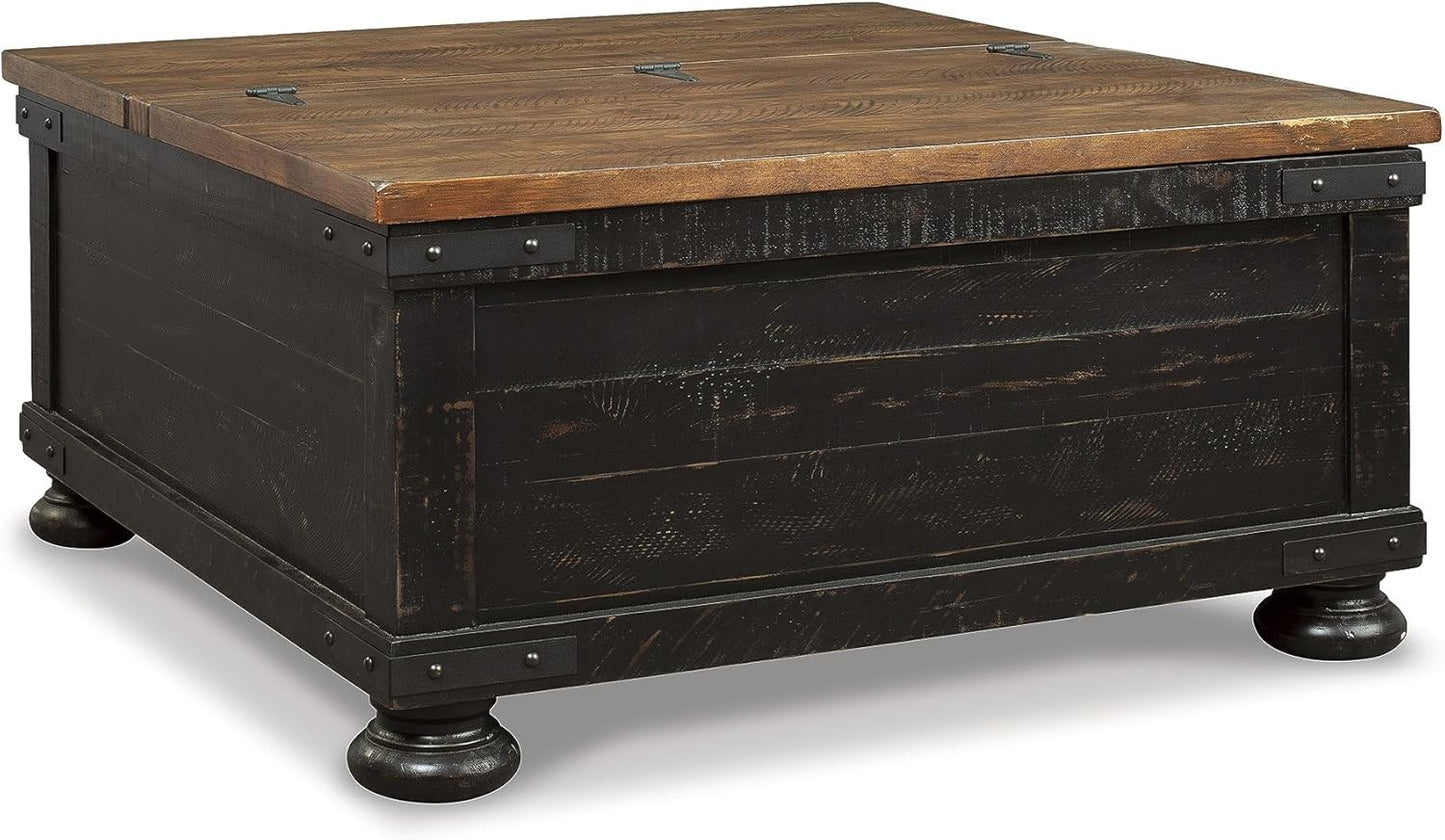 Signature Design by Ashley Valebeck Farmhouse Lift Top Coffee Table with Storage, Distressed Brown & Black Finish