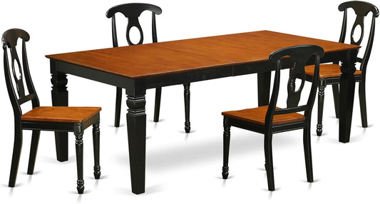 East West Furniture LGKE5-BCH-W 5 Piece Dining Room Furniture Set Includes a Rectangle Wooden Table with Butterfly Leaf and 4 Kitchen Dining Chairs, 42x84 Inch, Black & Cherry