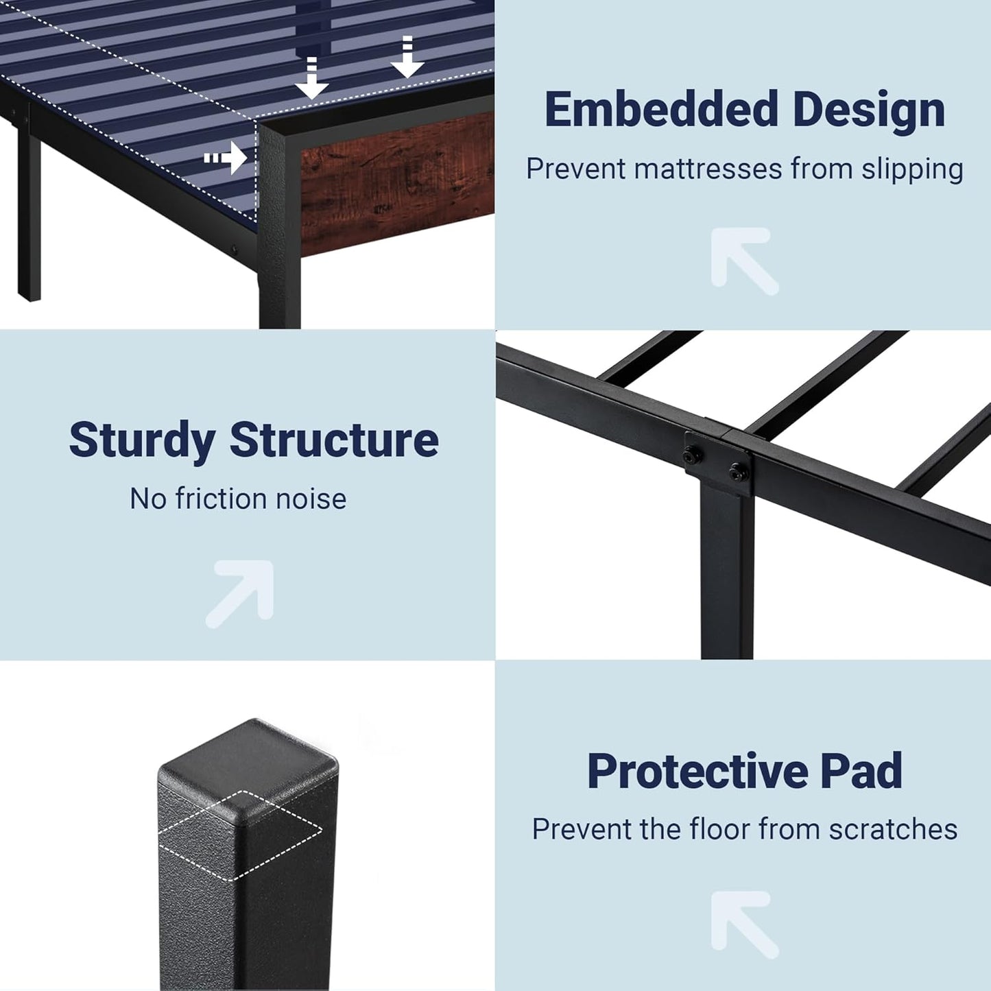 Allewie Twin Size Platform Bed Frame with Wooden Headboard and Footboard, Heavy Duty Metal Slats Support, No Box Spring Needed, Under-Bed Storage, Noise Free, Easy Assembly, Mahogany