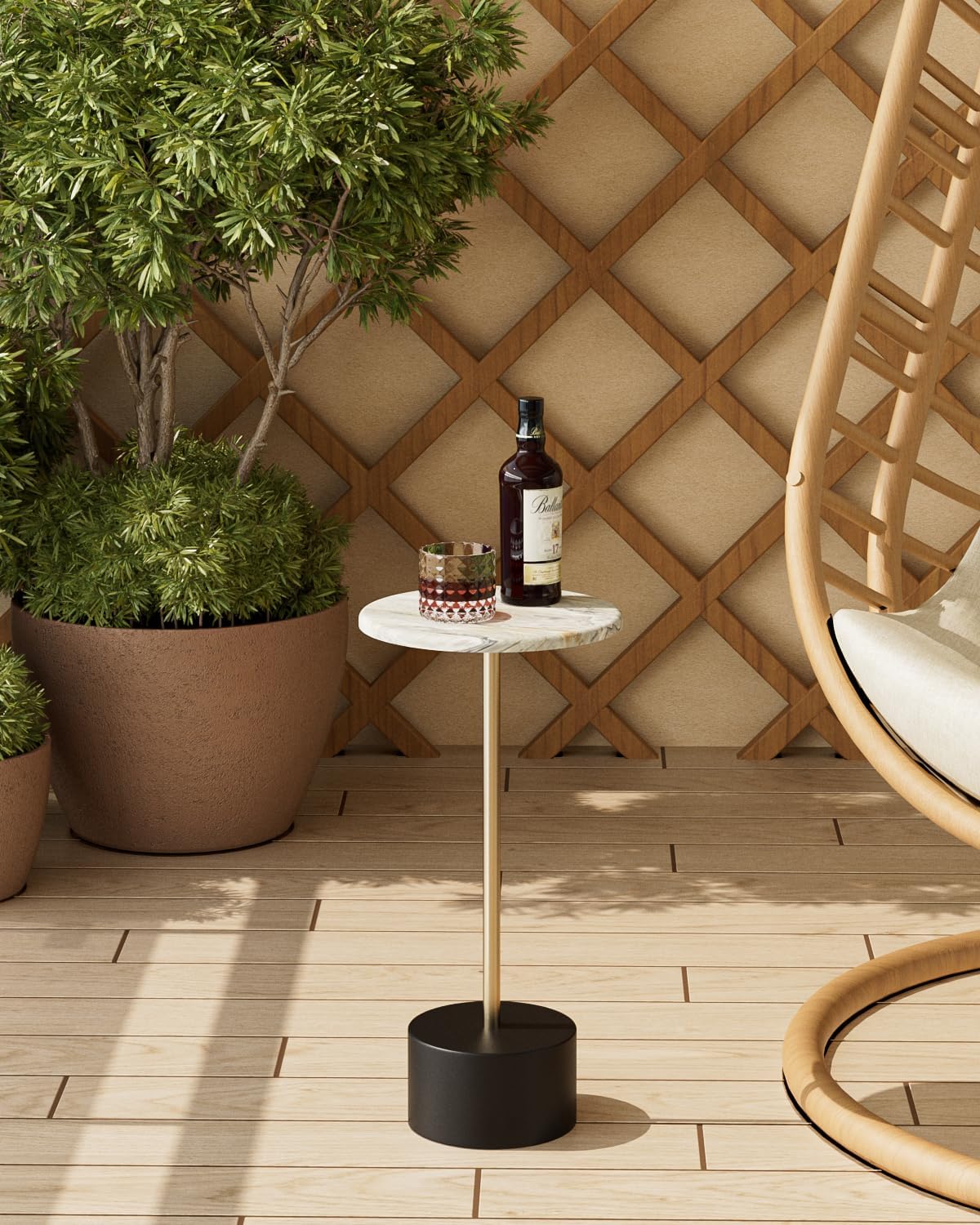 Drink Table Pedestal, Round Side Table, Drink Tables for Small Spaces, Pedestal End Table, Small Pedestal Table (Black Gold)