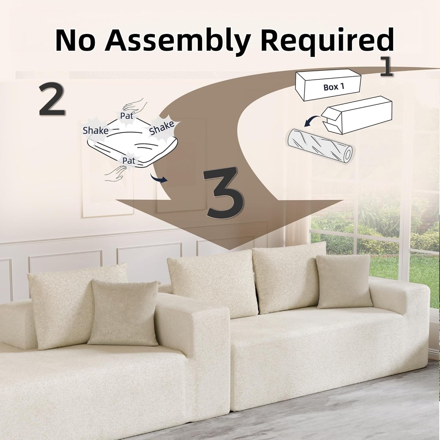 Cloud Sectional Couch, 104”L-Shape Oversized Sofa with Right Chaise Lounge, Modular Sleeper Couch with Pillows & Deep Seat, Rain Drop Velvet Fabric Compressed Sofa for Living Room, Beige