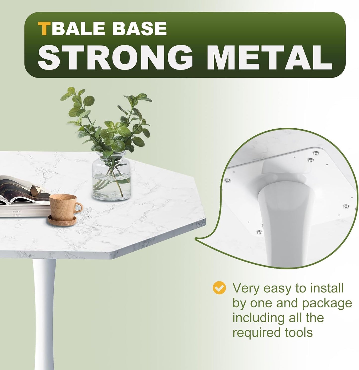 Dining Table for 2-4, 31.5" Kitchen Table with Printed Marble Top, Modern Tables for Dining Room, Living Room, Coffee Bar, White