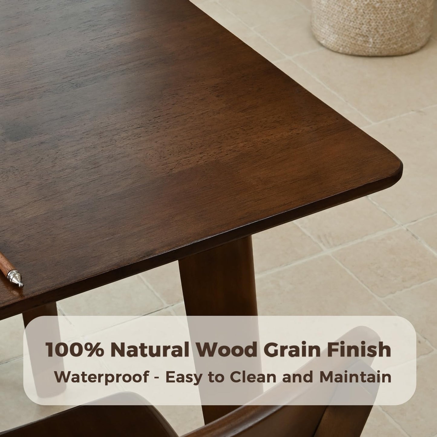 DELAVIN 59" Large Solid Wood Dining Table for 4-6 People, Mid Century Modern Oak Dining Room Table, Farmhouse Rectangular Kitchen Table for Dining Room, Living Room, Easy Assembly, Walnut