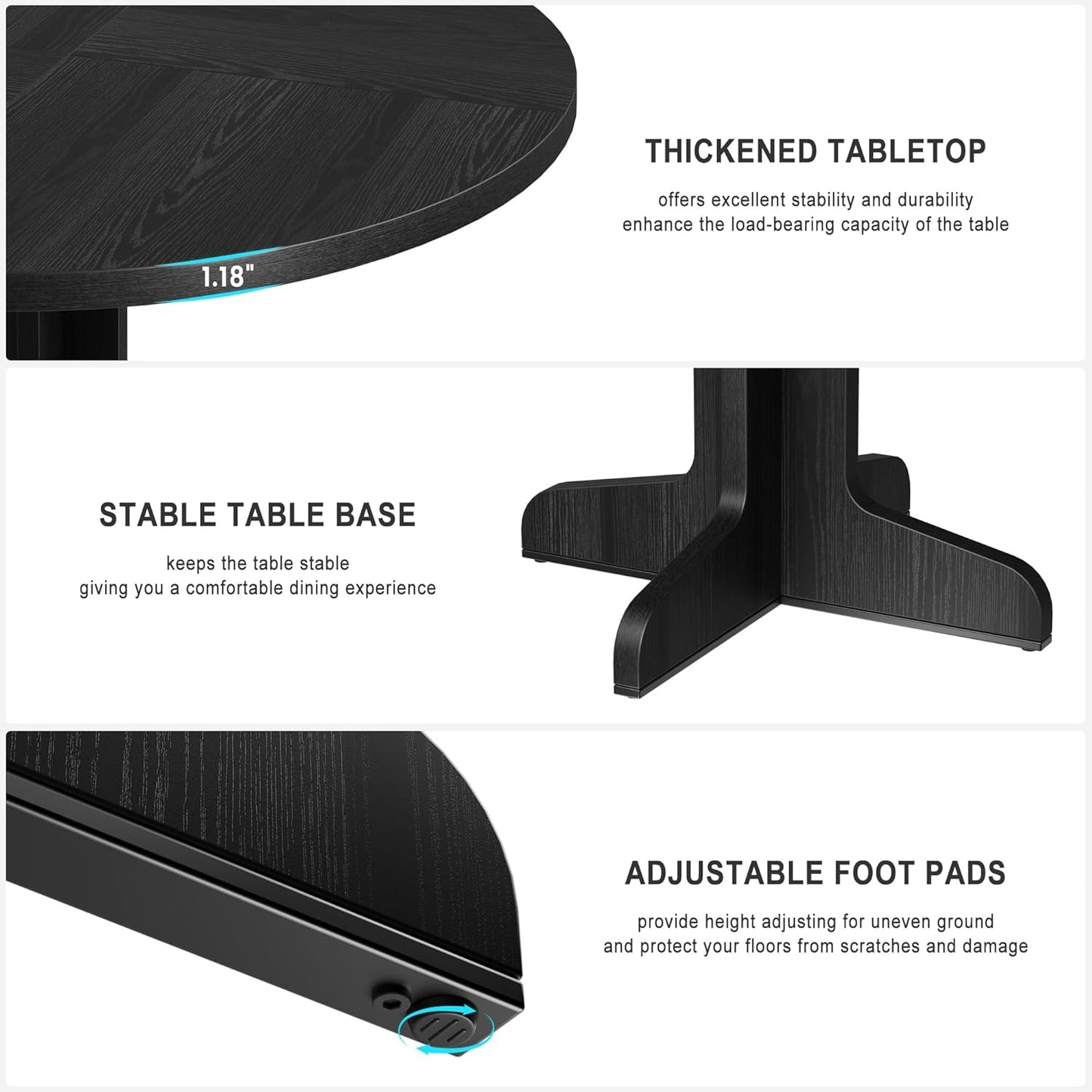 Garvee 47 Inch Round Dining Table for 4, Farmhouse Kitchen Dining Room Circle Dinner Table, Kitchen Dining Room Furniture, Black (Table Only)