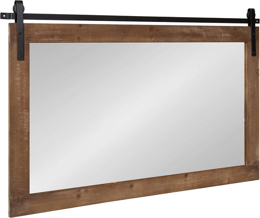 Kate and Laurel Cates Farmhouse Horizontal Wood Framed Wall Mirror, 40 x 26, Rustic Brown, Barn Door-Inspired Rustic Mirrors for Wall