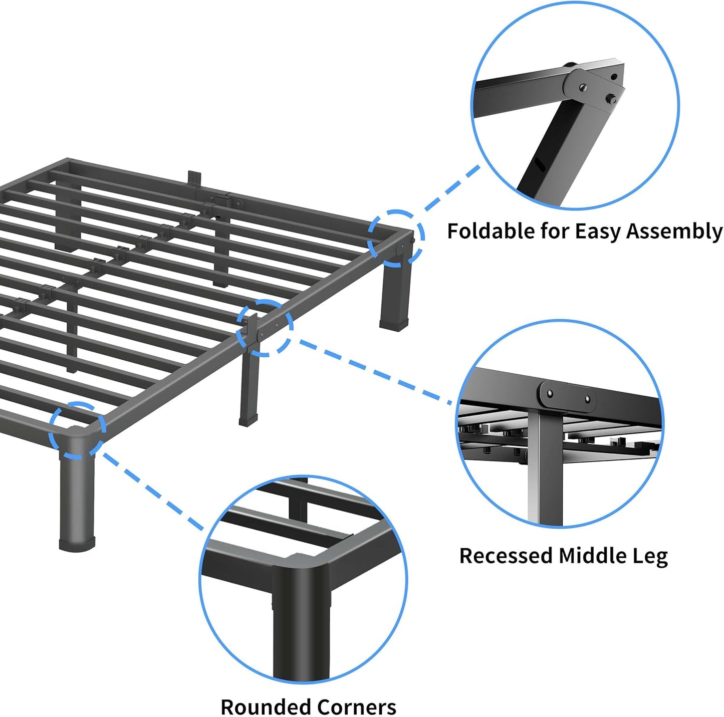 7 Inch King Size Bed Frame, 3500Lbs Heavy Duty Metal Platform with Round Corner Legs Mattress Slide Stopper, Steel Slat Support No Box Spring Needed, Noise Free, Non-Slip, Easy Assembly