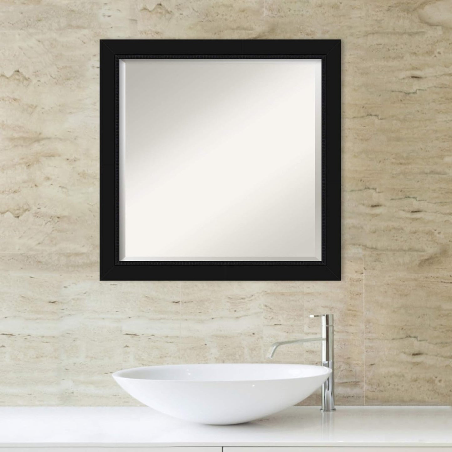 Amanti Art Black Bathroom Mirror for Over Sink, 23x23 Avon Black Square Vanity Mirror, Medium Casual Frame, Hangs Horizonally and Vertically, Bathroom Wall Decor, Beveled Edge