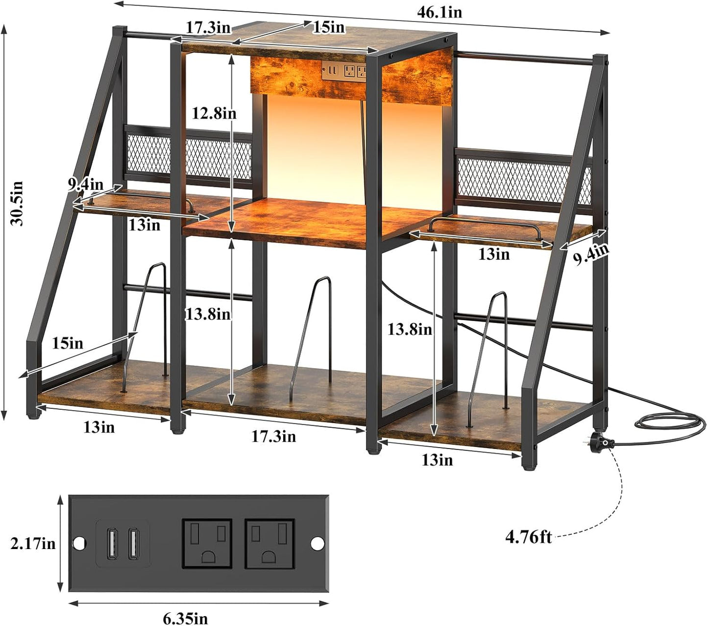 Large Record Player Stand Vintage Record Stand-Large Vintage Record Player Table with Power Outlet and LED Light,Record Storage Rack with Vinyl Display Shelf for Up to 300 Albums