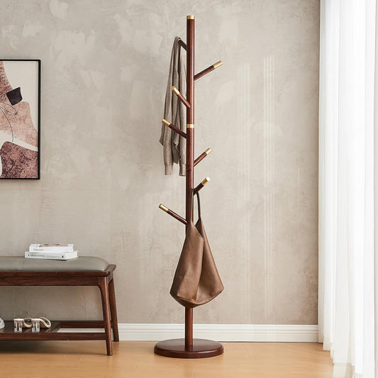 CozyDH Coat Rack Freestanding Solid Wood Coat Rack Stand, Coat Tree Freestanding with 7 Hooks Creative Tree Branch-look for Entryway, Hallway, Bedroom (Walnut)