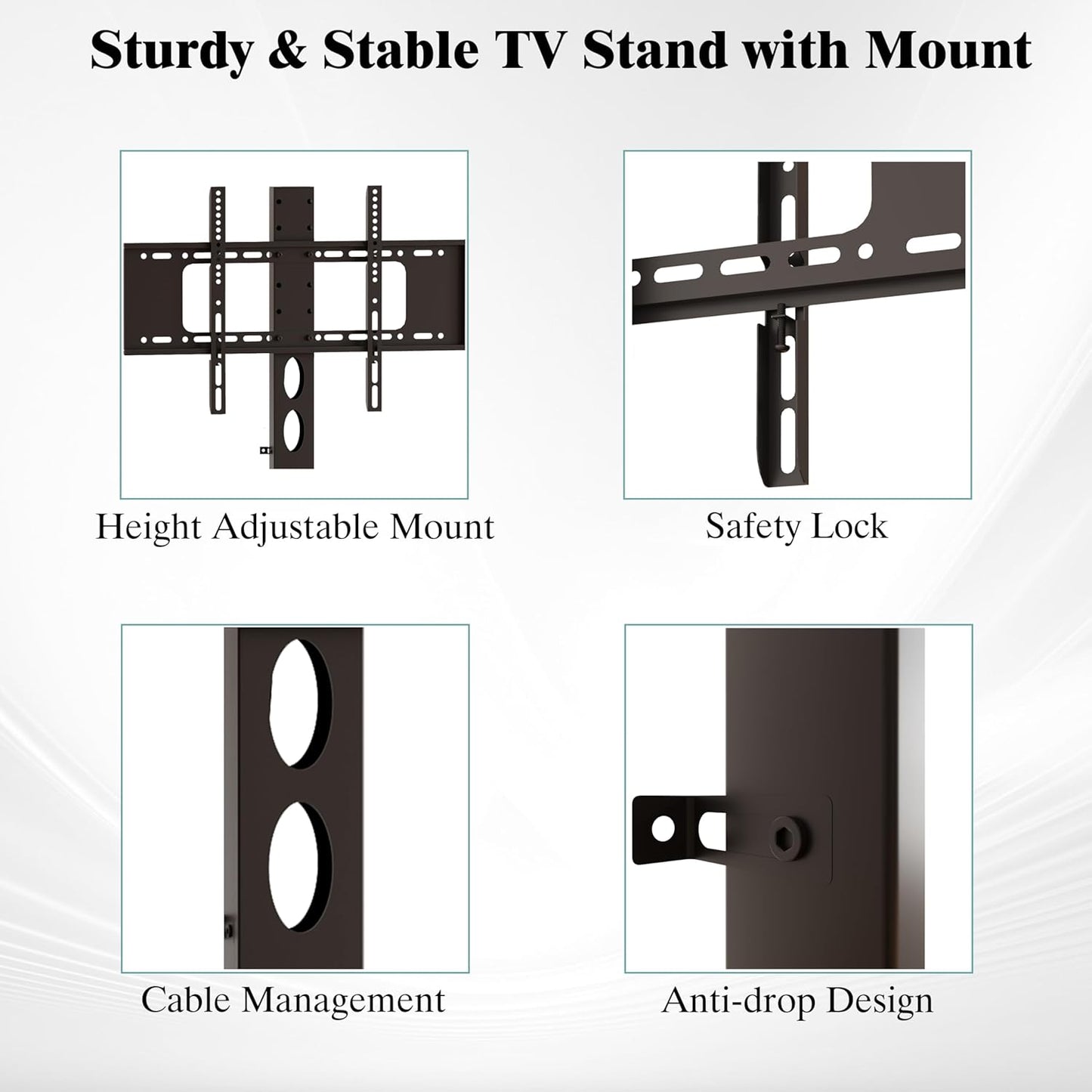 63" W TV Stand with Mount for 50,55,65,75" TV,Entertainment Center with Power Outlet and Led Lights,Height Adjustable TV Console Table with Open Storage Shelves and Fabric Drawers (Black)