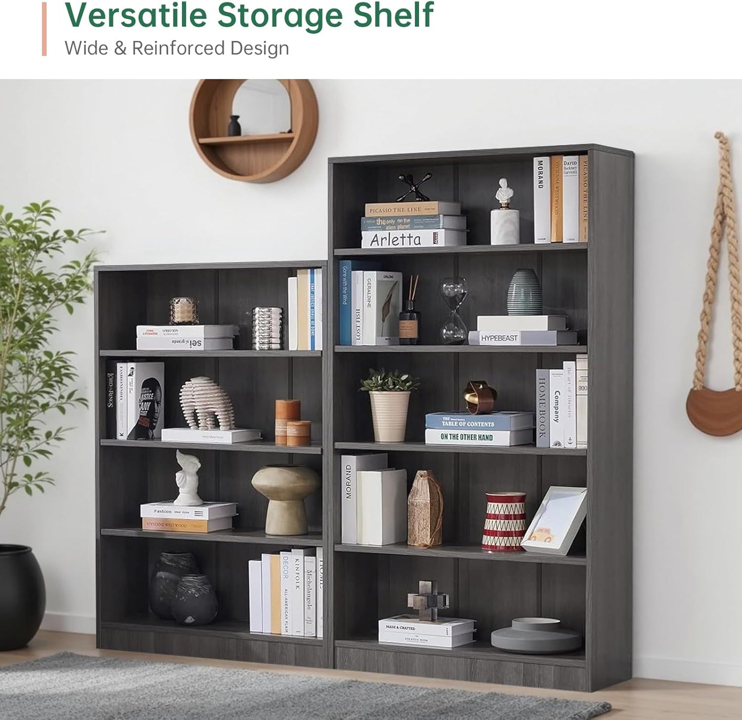 NicBex 48" Heavy Dute Wood Bookcase with Adjustable Shelves, Modern Manga Bookshelf for Living Room, Office, Small Spaces, Manga and Book Shelves Storage, Tip-Over Resistant, 33" Wide Grey