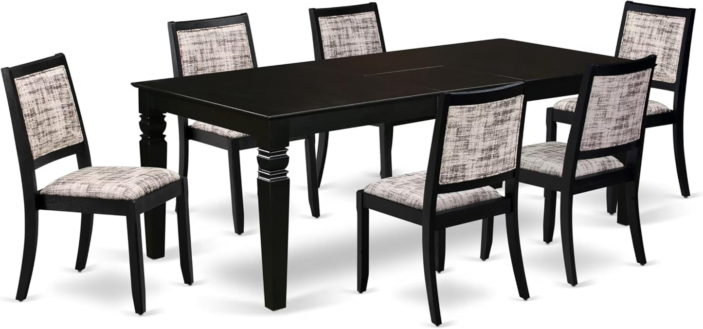 East West Furniture LGX27-BLK-30 -7 Piece Dining Set Includes a Rectangular Kitchen Table with Black Tabletop and 6 Stackable Polyester Fabric Chairs, Black