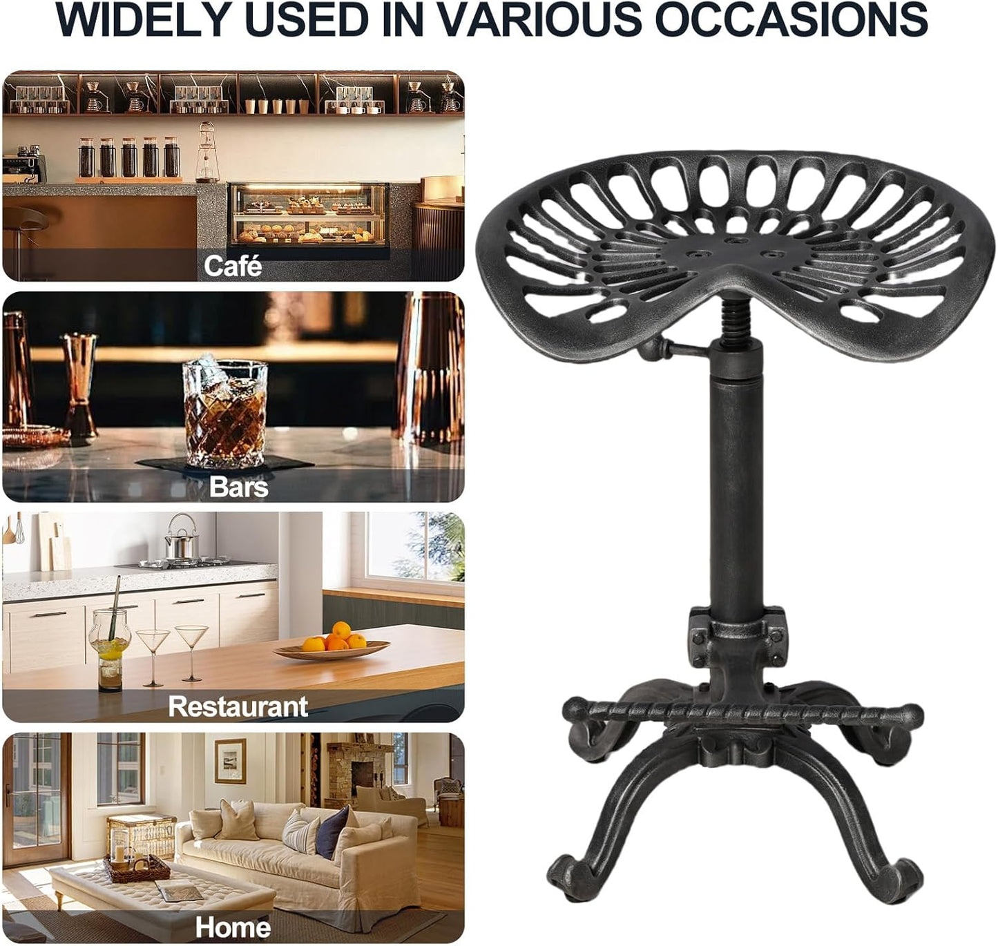 Rustic Tractor Seat Bar Stool Cast Iron Saddle Seat Industrial Counter Stools 20-27inch Height Adjustable