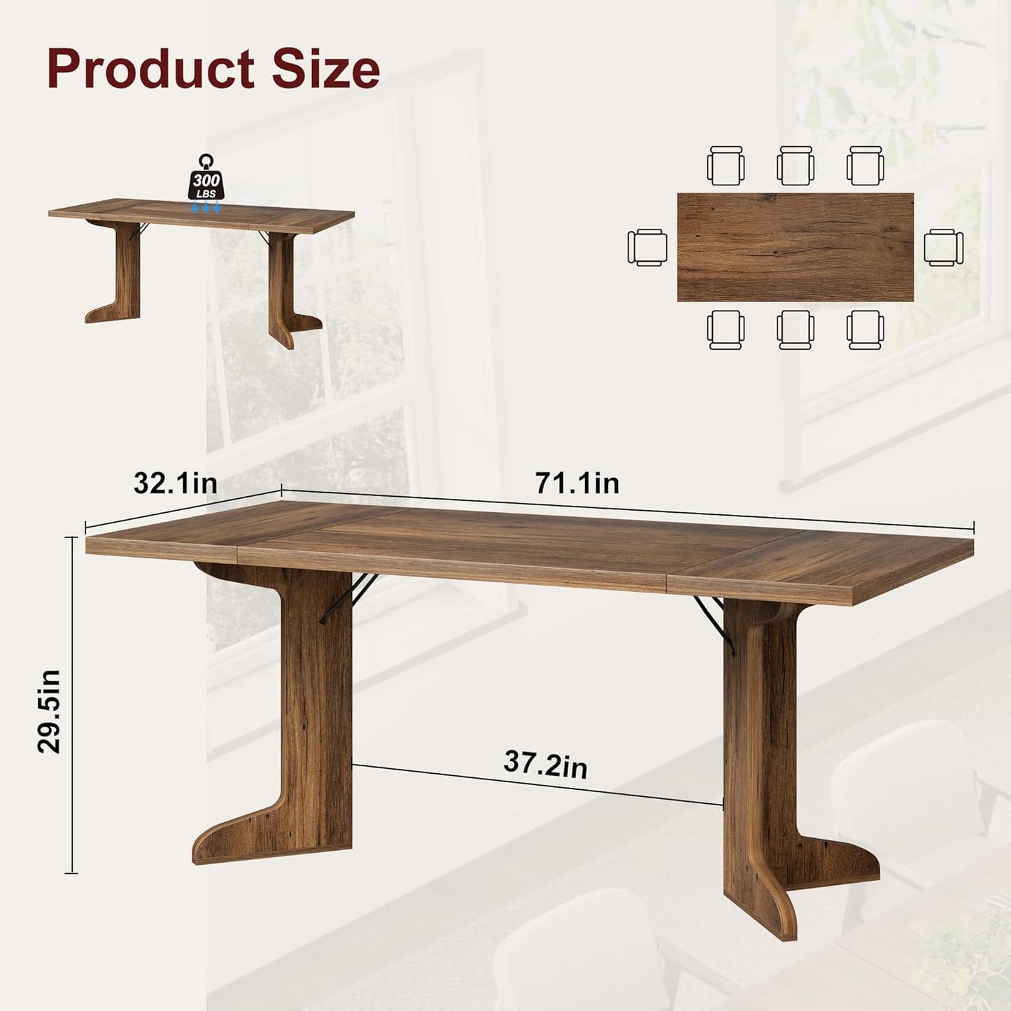71" Dining Table for 6 to 8 People, Modern Dinner Table with Unique Wooden Legs, Rectangle Dining Table for Kitchen, Dining Room & Living Room, Walnut