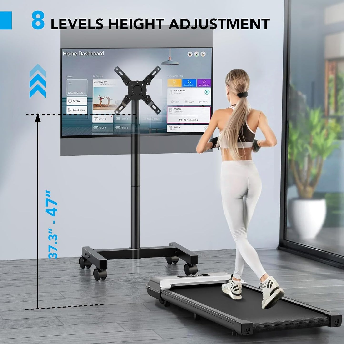 AX WABER Mobile TV Floor Stand for 13-50 inch LCD LED Flat/Curved Panel Screen TVs up to 77 lbs, Height Adjustable TV Stand Mount with VESA 200x200, Portable TV Stand with Tilt Function AX1007TBM