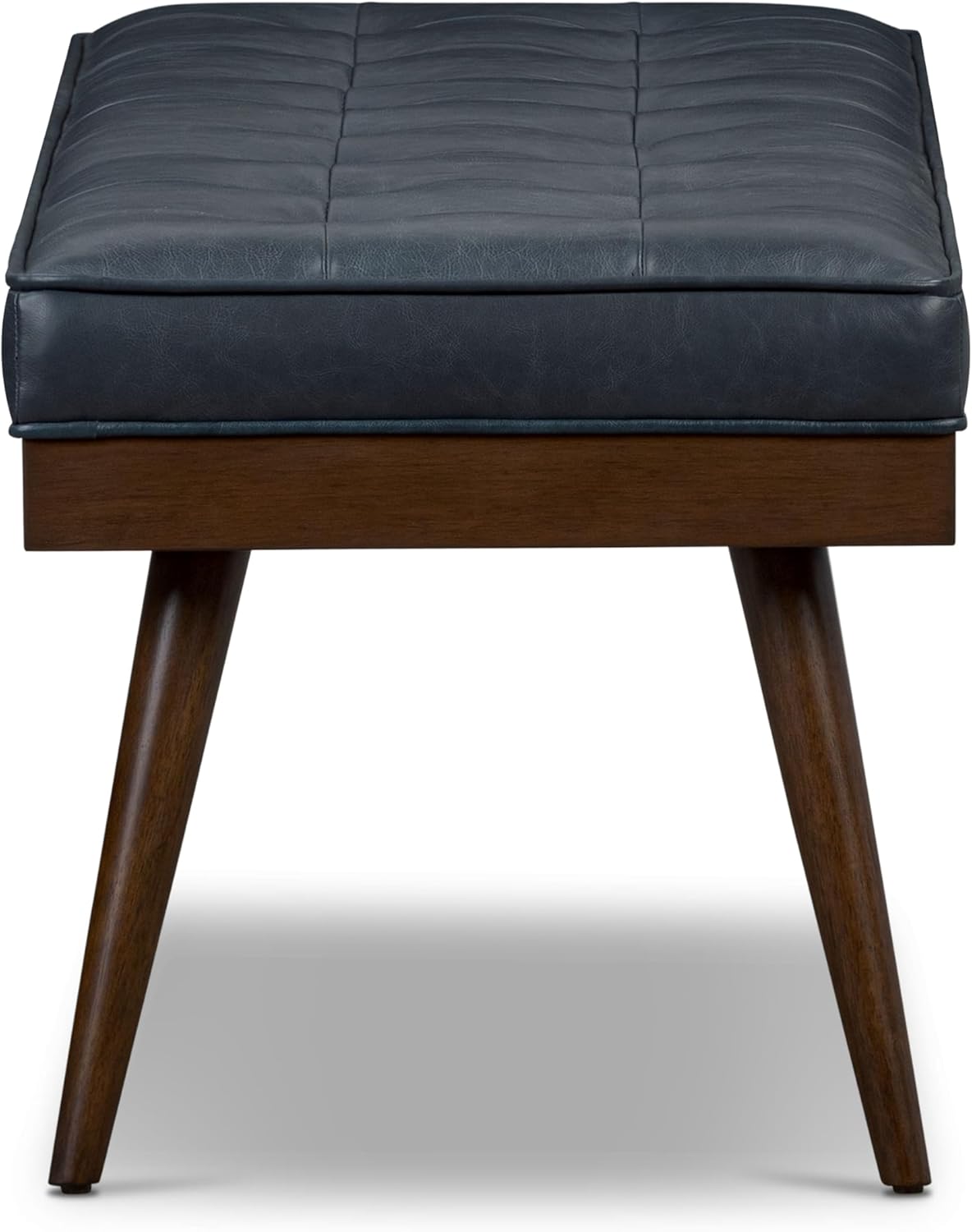 POLY & BARK 55" Tufted Leather Bed Bench for Bedroom End of Bed - Living Room Entry Way Bench - Pure Italian Leather Upholstery with a Solid Wood Frame - Ottoman Bench with Wooden Legs - Deepsky Blue