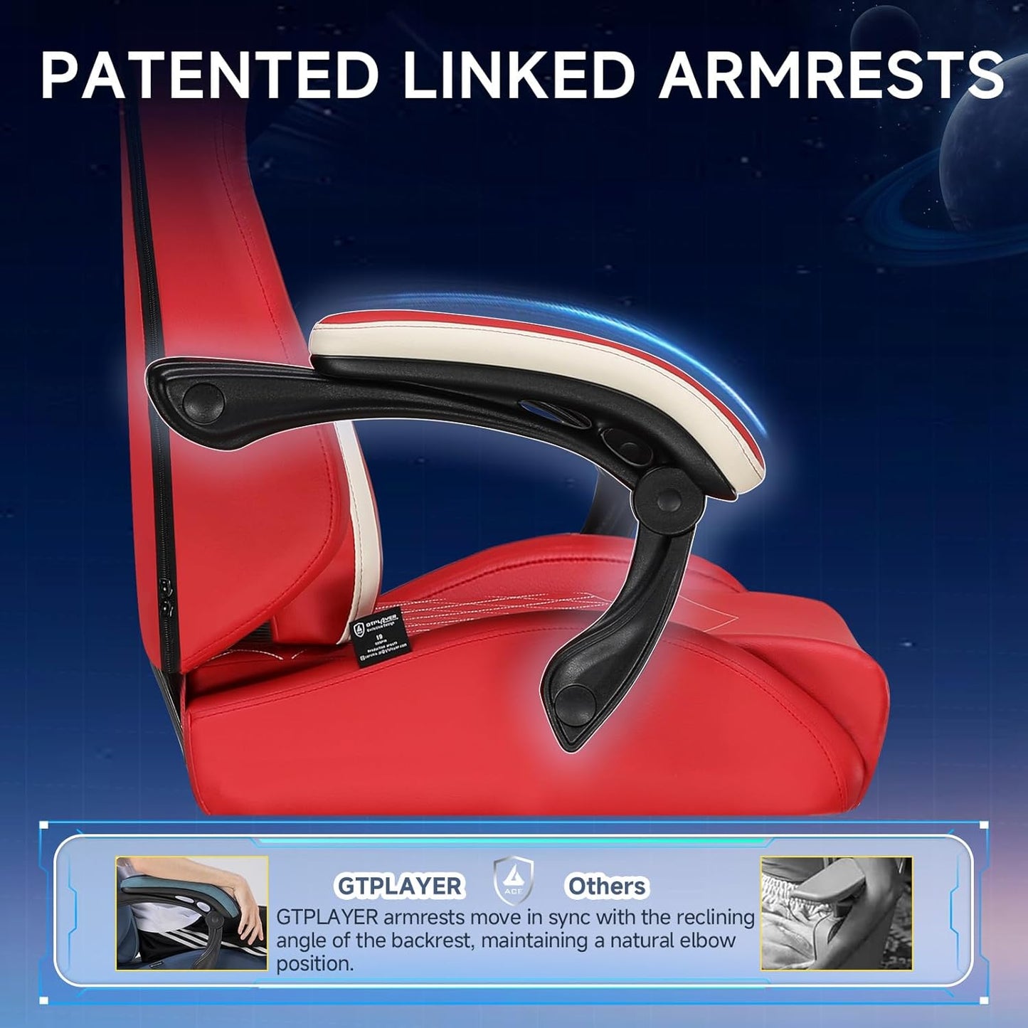 GTPLAYER Gaming Chair, Video Game Chairs with Footrest and Lumbar Support, Computer Chair for Adults with Extended Backrest, Ergonomic Reclining Silla Gamer, PU-Leather, Red