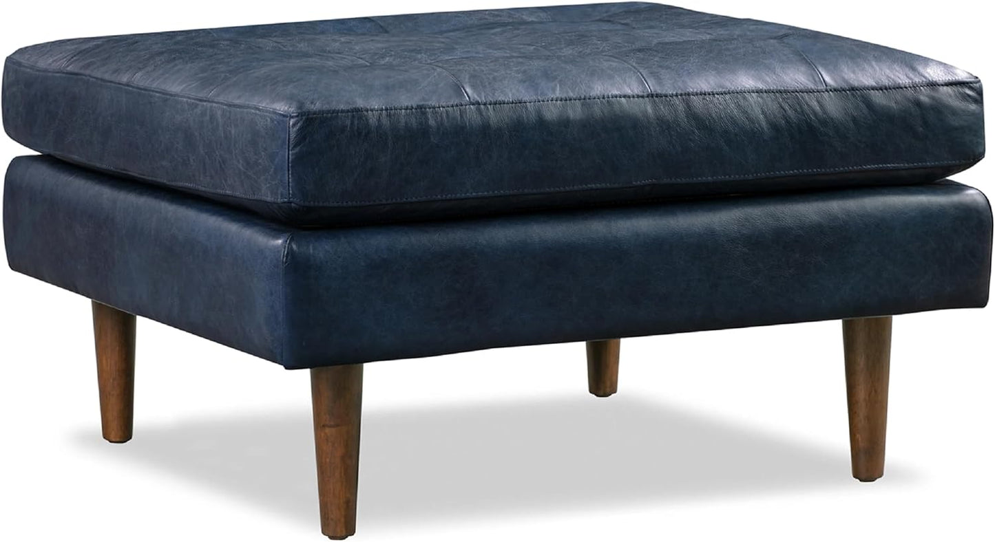 POLY & BARK Napa Ottoman in Full-Grain Semi-Aniline Italian Tanned Leather in Midnight Blue