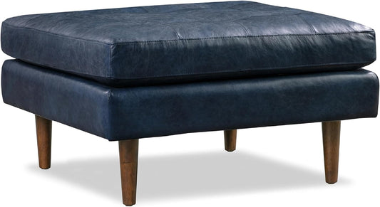 POLY & BARK Napa Ottoman in Full-Grain Semi-Aniline Italian Tanned Leather in Midnight Blue