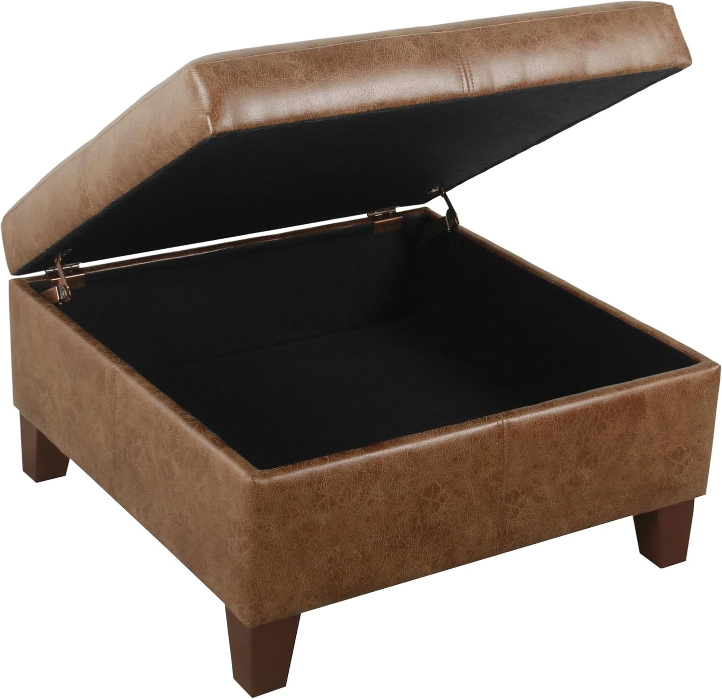 Homepop Home Decor | K2380-YDQY-2 | Luxury Large Faux Leather Square Storage Ottoman | Ottoman with Storage for Living Room & Bedroom, Brown