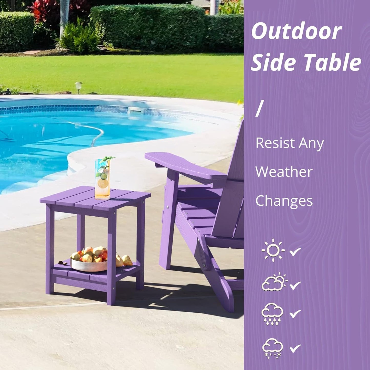 LUE BONA Adirondack Outdoor Side Table, 2-Tier Purple HDPS Patio End Table Weather Resistant, Morden Side Table for Patio, Pool, Porch