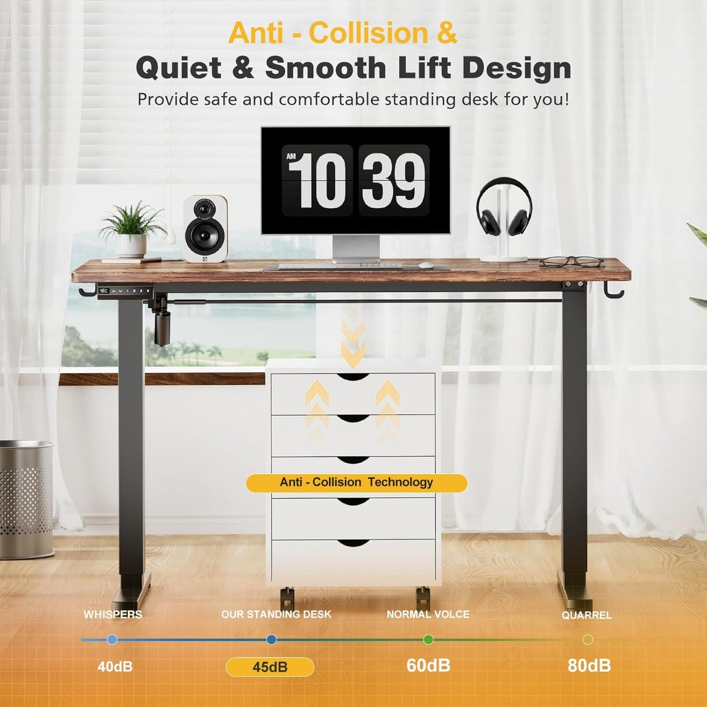 Standing Desk Adjustable Height, 63 x 24 in Electric Sit Stand up Desk for Home Office, Ergonomic Workstation Computer Desk with Two-Piece Desktop, Sit Stand Office Desk, Vintage Brown