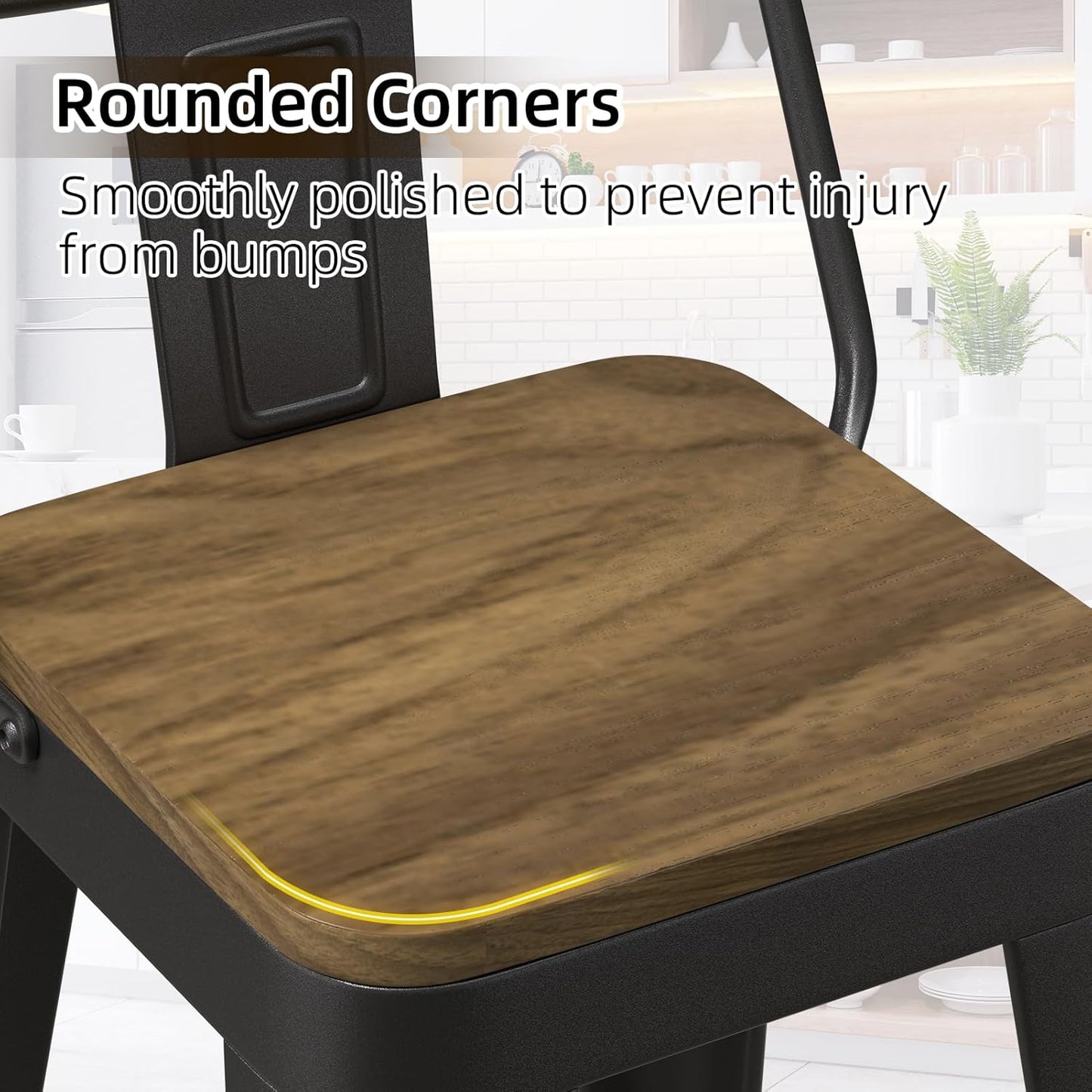 Black Bar Stools Set of 4, Metal Bar Stools with Wooden Seat, Modern 30”Counter Height Barstools with Low Back