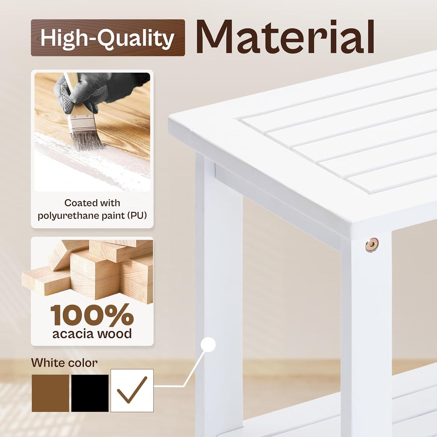 Adirondack Side Table – Weather-Resistant Rectangular End Table for Patio, Garden, Lawn, or Living Room | Indoor & Outdoor Wood Side Table, Rustic Style (White)