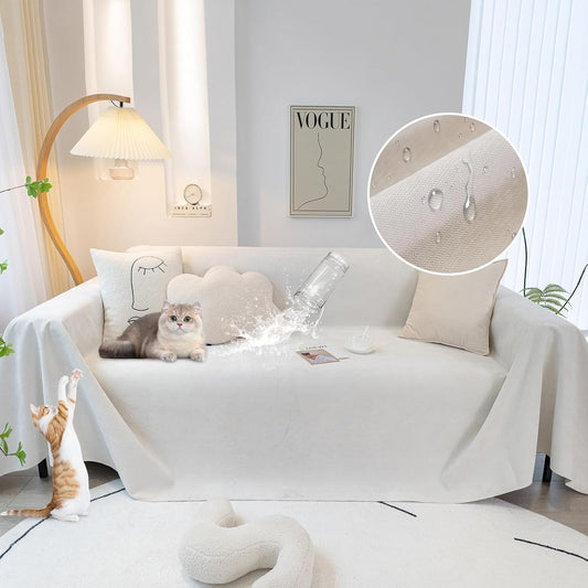 STACYPIK Waterproof White Couch Cover, Anti-Scratch Pet Protector for 2 Cushion Couch, Anti-Slip Sofa Couch Cover for Loveseat, Multi-use Sectional Cover for L-Shaped, Washable Sofa Slipcover-71X118IN