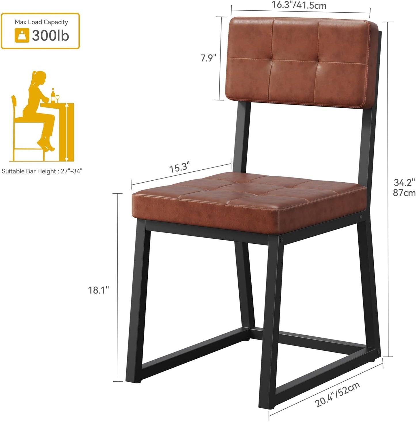 DWVO Modern Dining Chairs Set of 4 Brown Upholstered Kitchen Chairs with Faux Leather Cushion Seat and Heavy Duty Metal Leg for Kitchen Living Room Restaurant, Brown