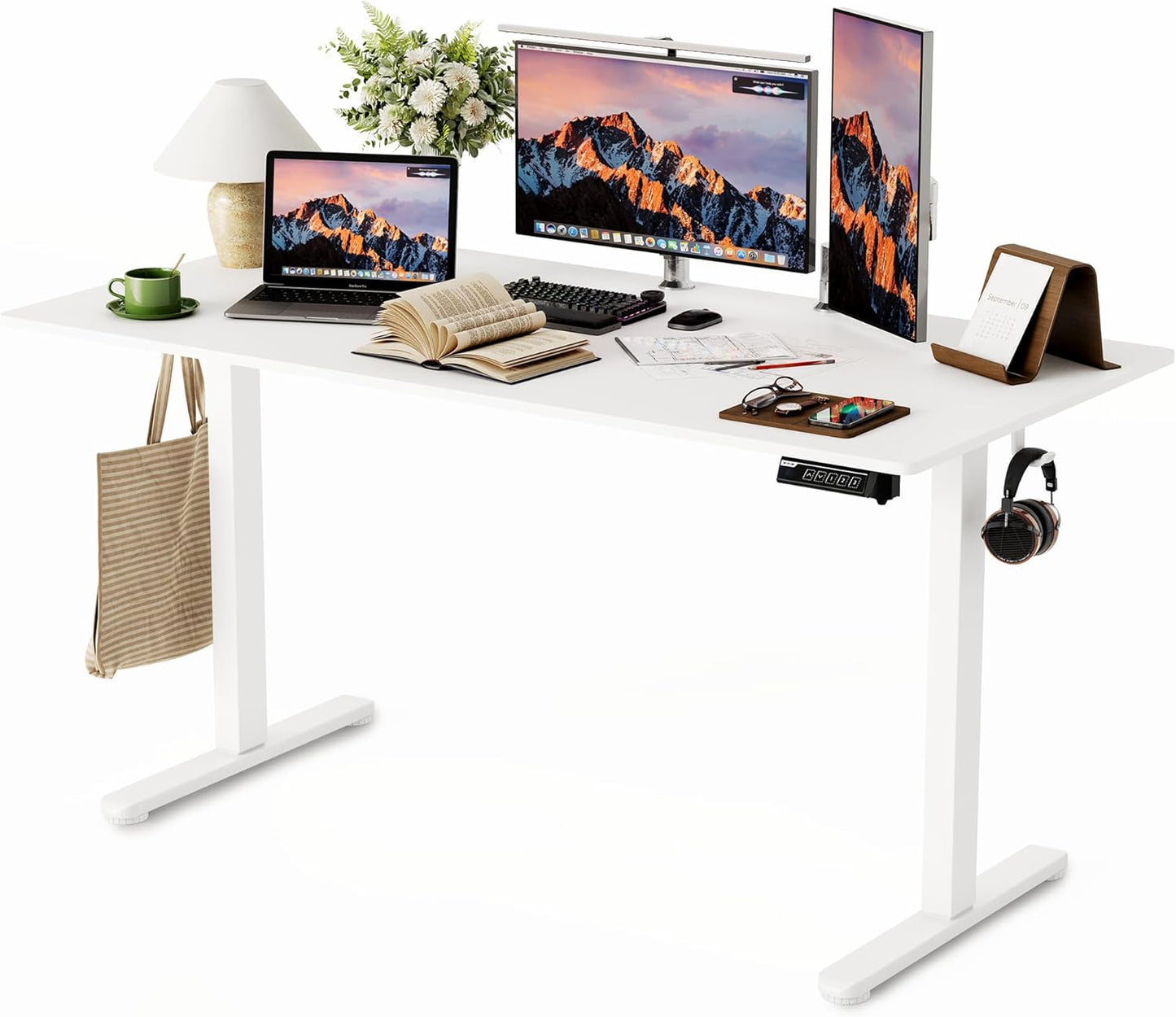 Monomi Electric Standing Desk, 47.2 Inch Height Adjustable Sit Stand Up Ergonomic Home Office Computer PC Desks, Gaming Writing Study Bedroom Rising Table, Tall Standup Workstation, White