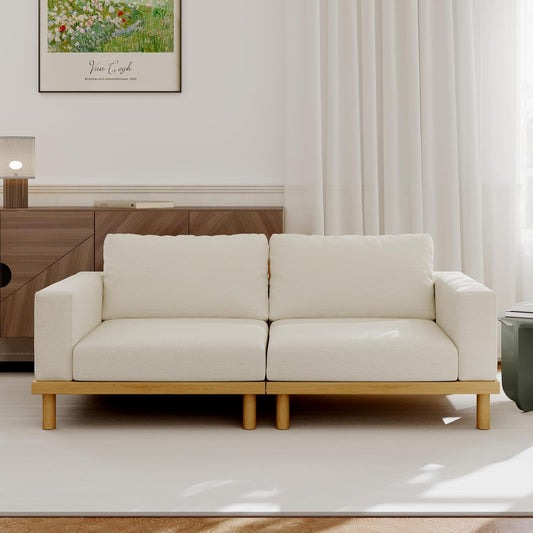 Acanva Minimalist Modular Sectional Sofa for Living Room, Wide & Deep Seat Convertible Furniture Set with Metal Frame and Movable Covers, Loveseat, Off White