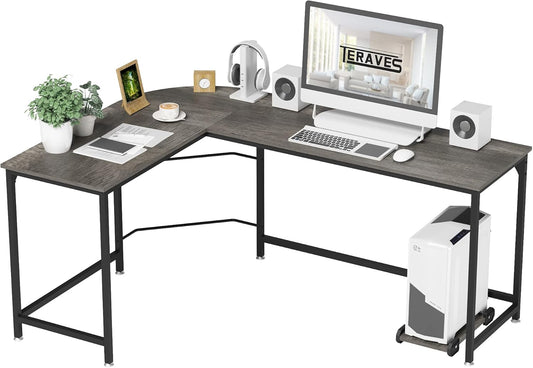 Teraves Reversible L Shaped Desk, 57.9" Gaming Computer Desk, Modern Corner Desks for Home Office Study, Space Saver Workstation Desk, Easy Assembly, Wooden